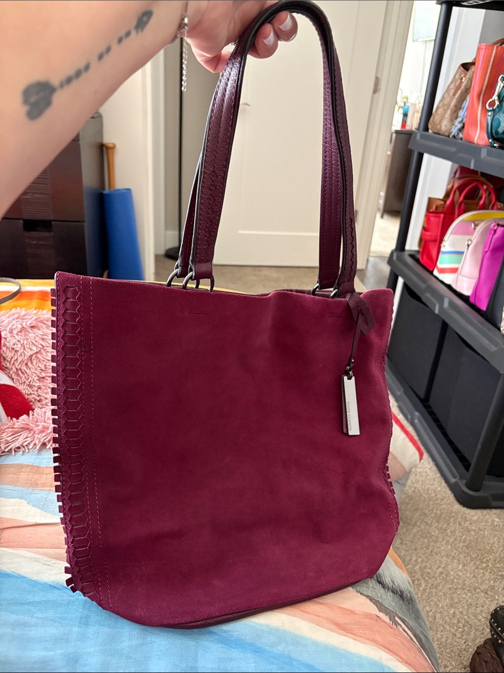 Vince Camuto Wine Suede Shoulder Tote